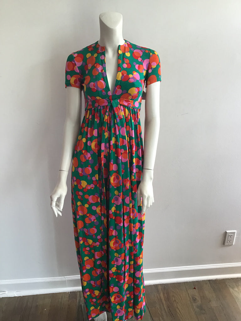 Late 1960's Printed Jersey Mulitolored Maxi Dress-4