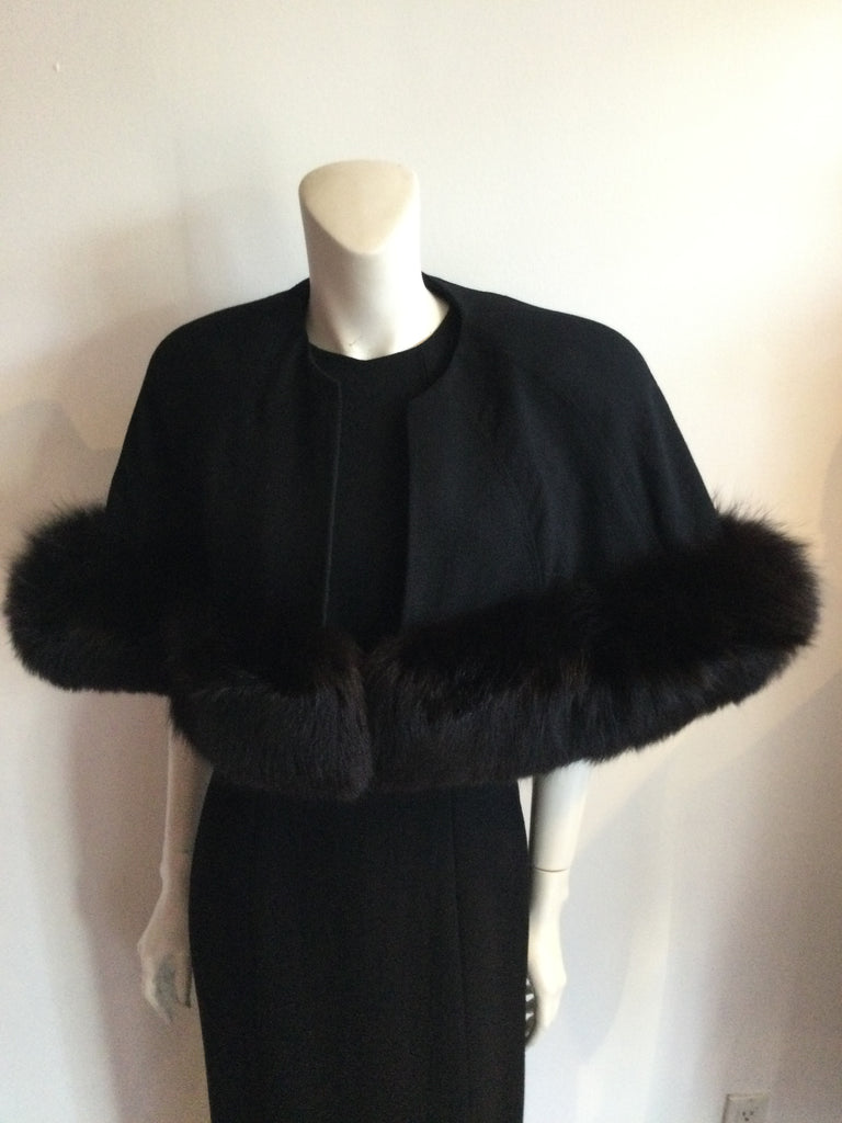 80s Pauline Trigeré  Black Wool Crepe Evening Gown with Matching Capelette