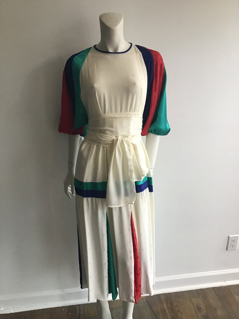 1980s Diane Freis Cream Silk Dress