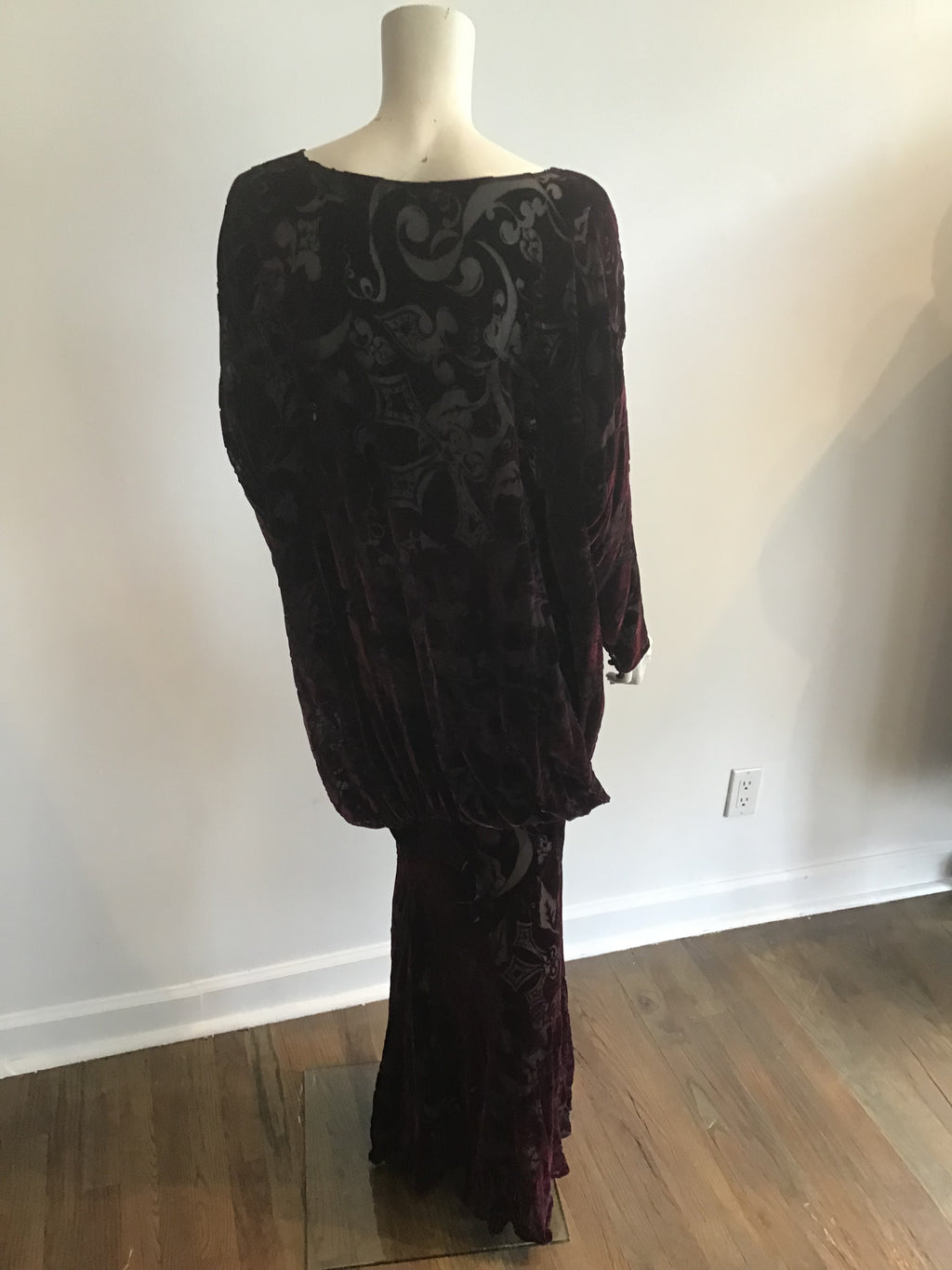 1980's Patricia Lester Deep Cranberry Acid Velvet Evening Gown Size 10/11