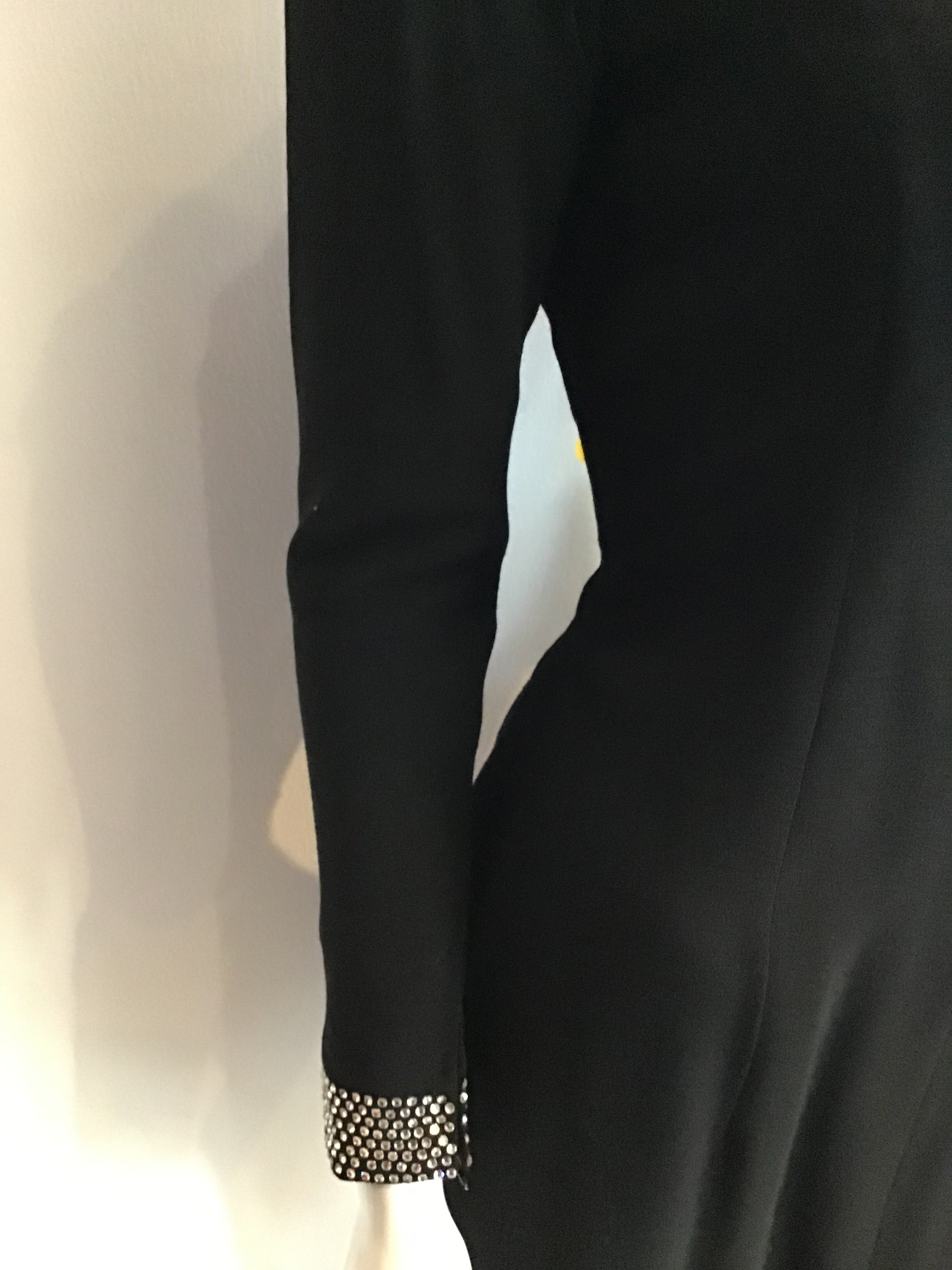 1980's Pauline Trigeré Black wool silk blend  Rhinestone trimmed  Cocktail Dress size 8