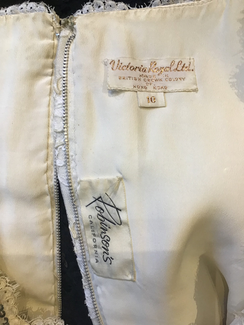 1960's Victoria Royal  White and BlackCotton Chantilly  Lace Cocktail Dress size 5/6