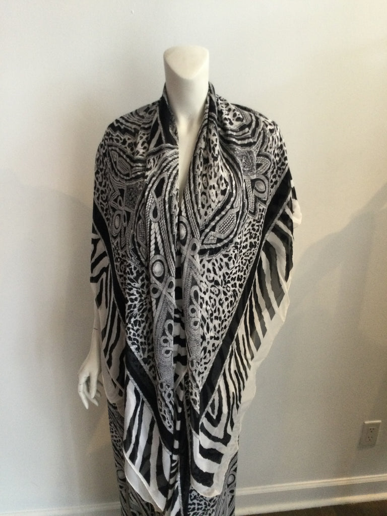 Black and white Loius Feraud silk chiffon dress and  shawl