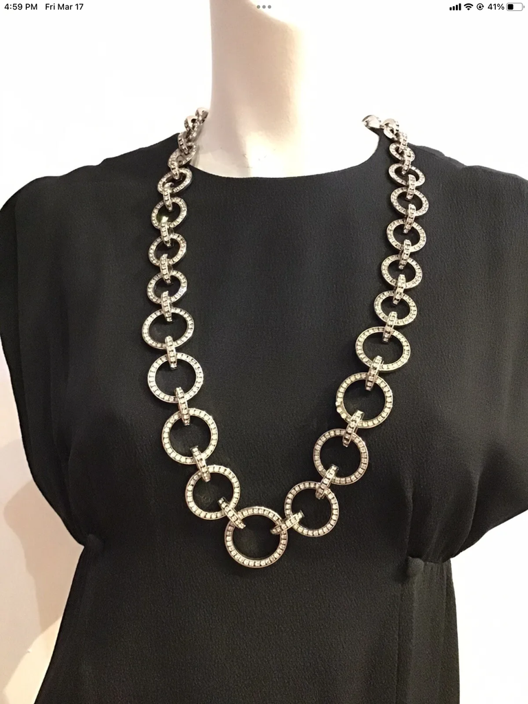 Valentino Runway Rhinestone, Crystal and Nickel Silver Circle Link Necklace