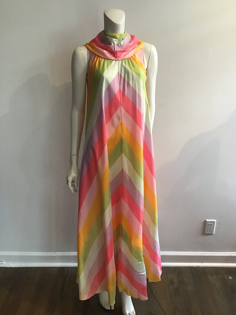 1960s Shantung Silk Striped Evening dress