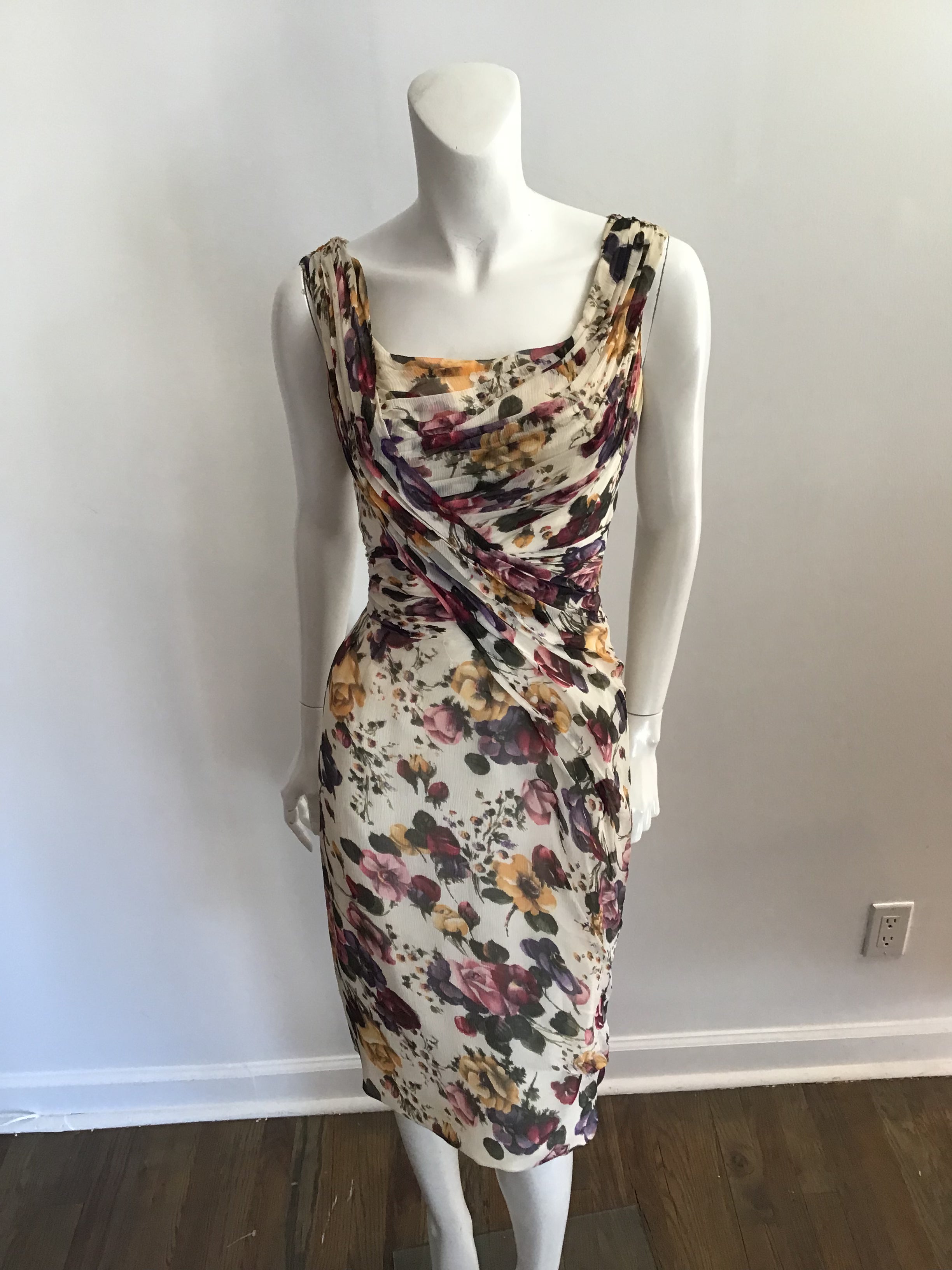 1950s Ceil Chapman Cream Floral Silk Chiffon Cocktail Dress-size 6