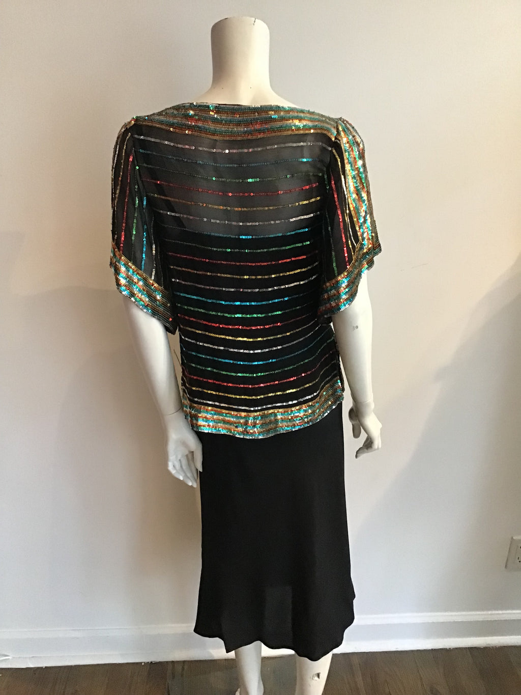 1980s Bonwit Teller Multicolor Sequined Evening Dress Size 8