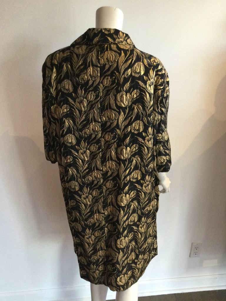 Vinatge 1960s Black and Gold Lame Floral evening coat 