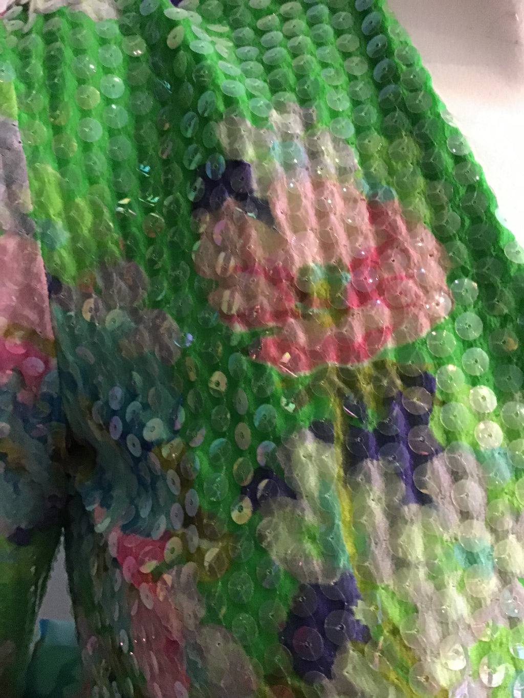 1960's Green Floral  Sequined Silk Chiffon Evening Gown-4/6