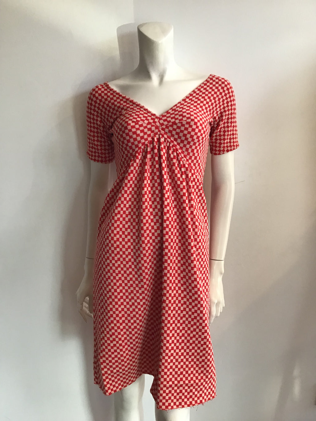 1960s Rudi Gernreich Red and white checked cotton and wool blend knit dress-size 4