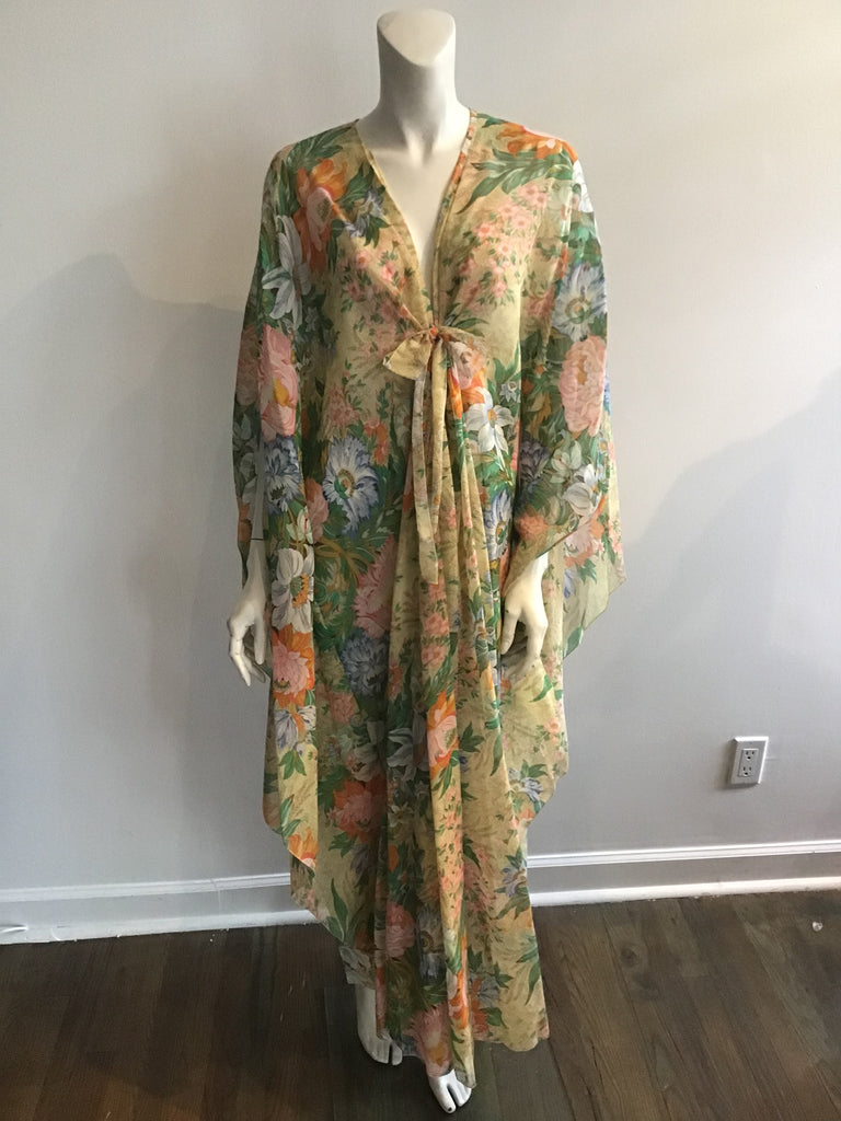 1960s Lucie Ann Yellow Floral Caftan