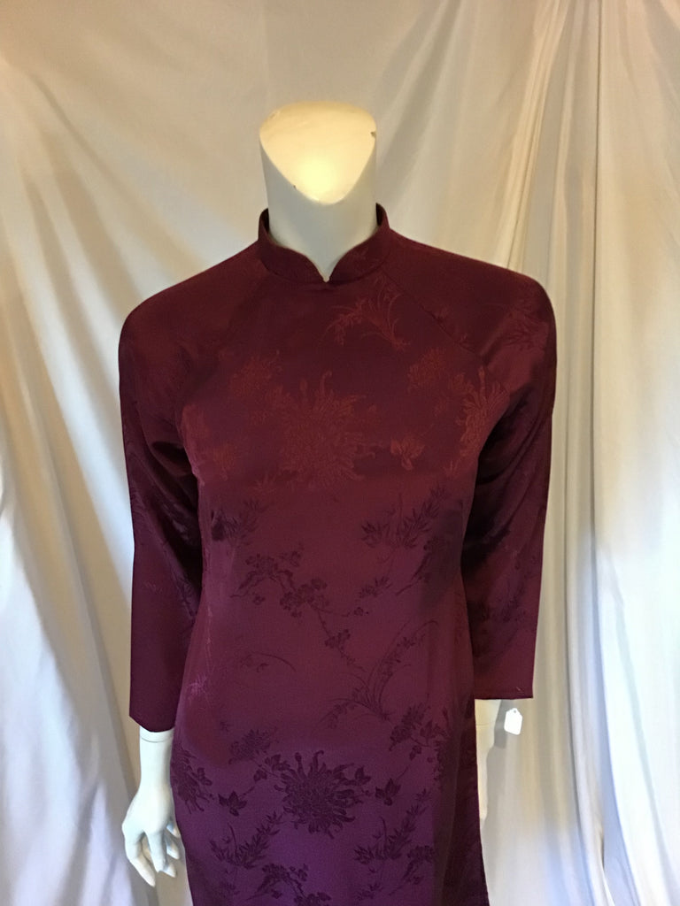 1950s Burgundy Silk Chinese Qipao Dress size -6/8