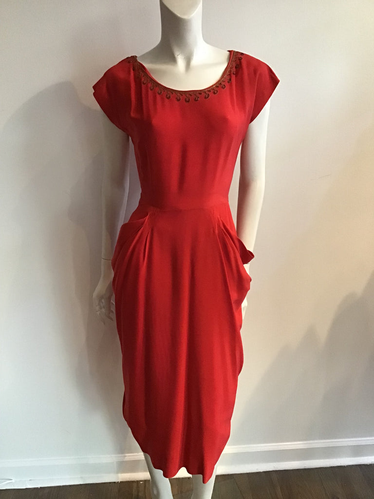 Vintage 40s Red Crepe Cocktail Dress