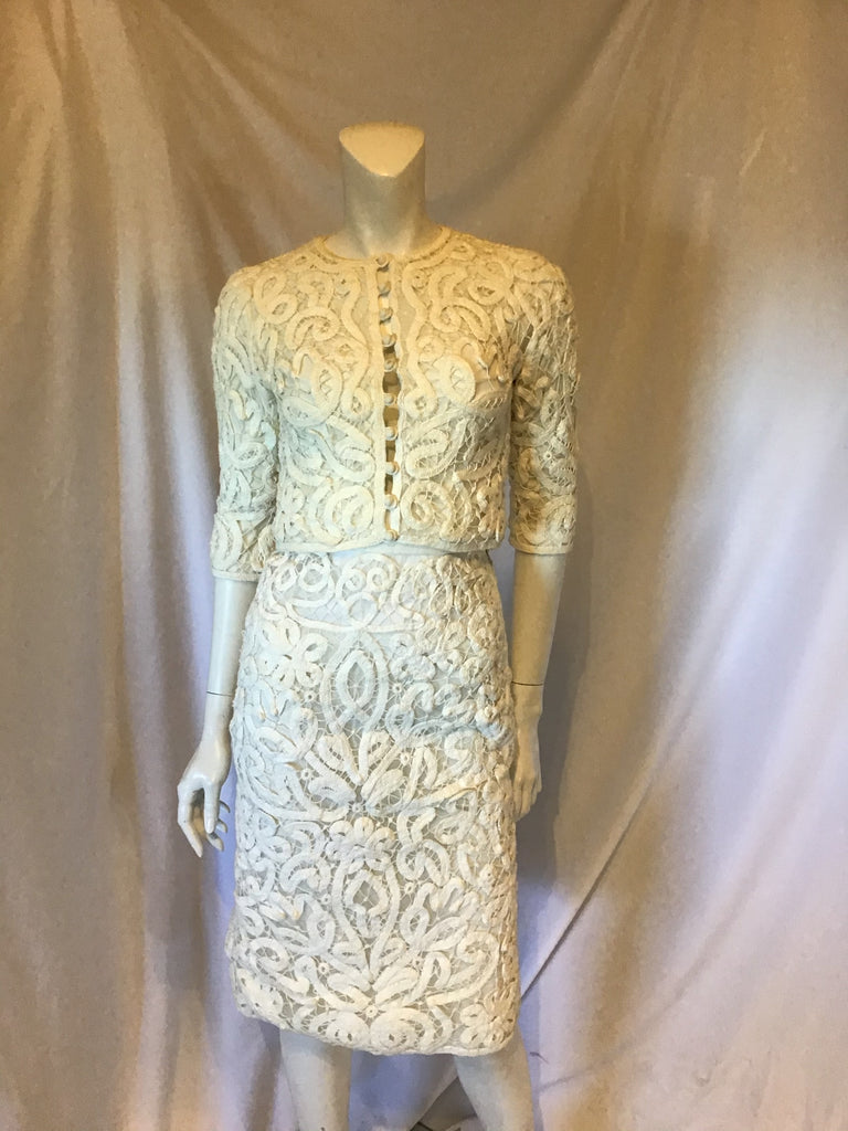 1960s Two Piece Cream Tape Lace Suit