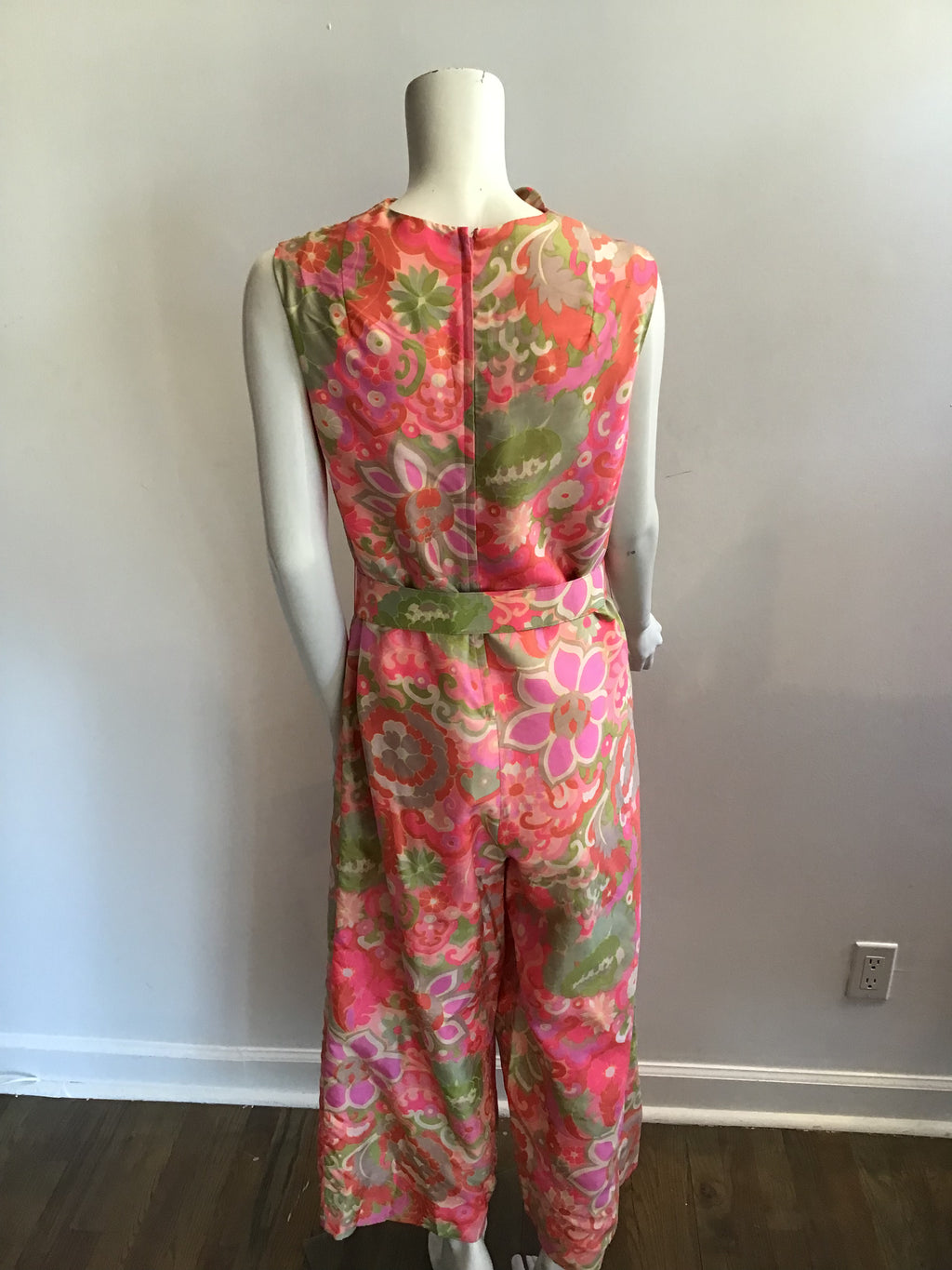 1960s Pink Silk Printed Mod Jumpsuit