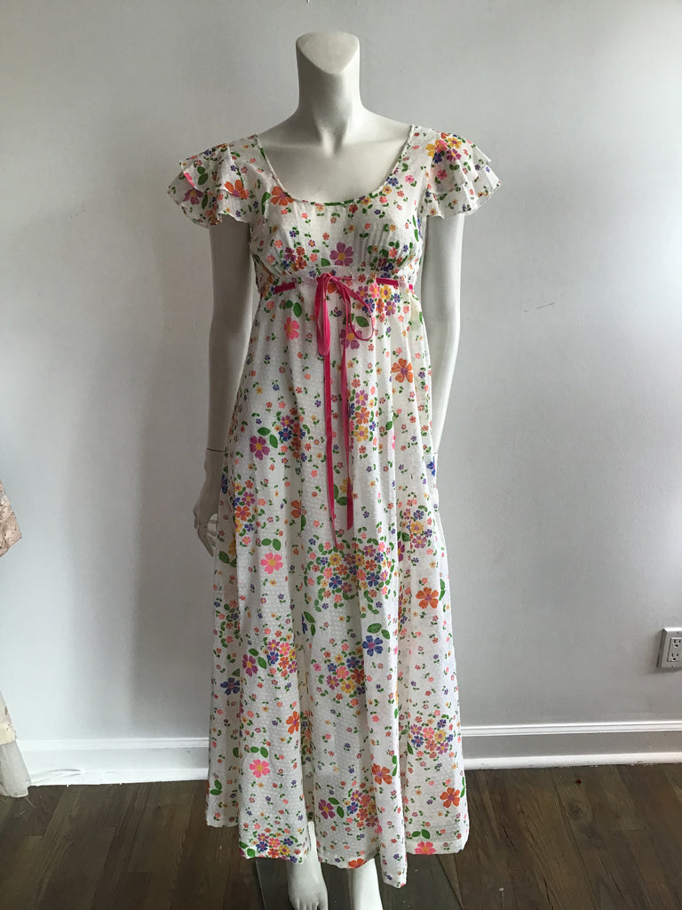 1970s Cotton Maxi with Floral Print