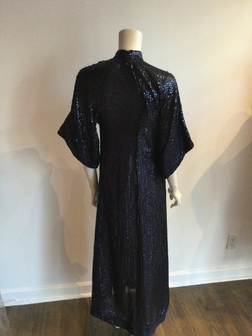 1970s Navy  Blue Sequined Molly Parnis gown