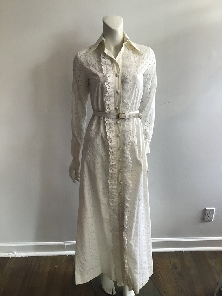 1970s White Eyelet Maxi Dress /unworn with original tags