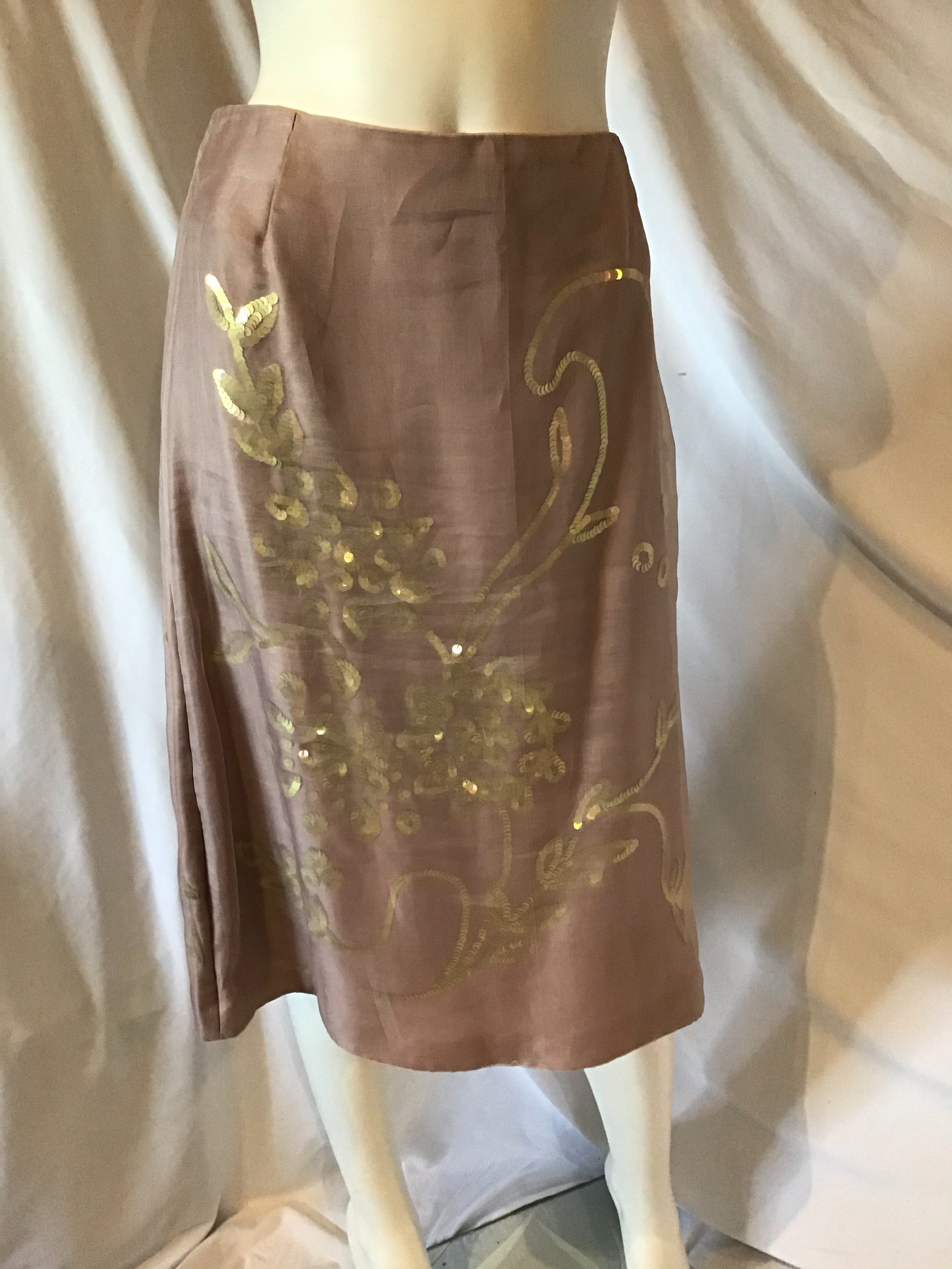 Vintage 2000s Megan Parks Chiffon skirt with gold sequinns