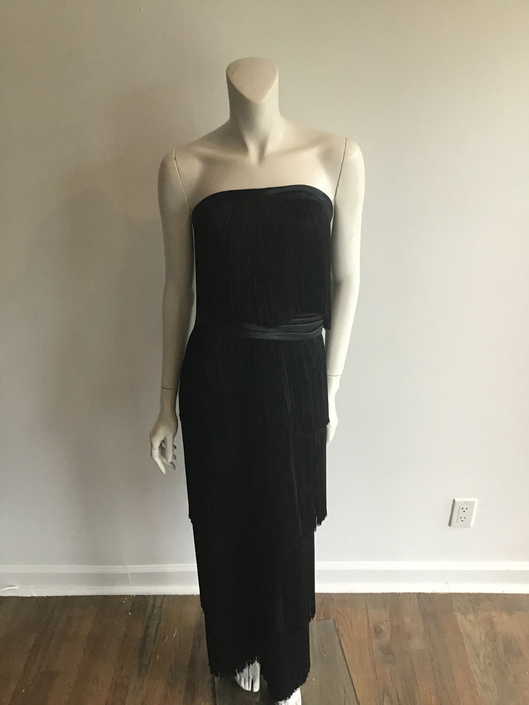 vintage 1960s rose taft for couture black fringe evening gown