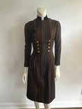 Vintage 1950s Anne Fogerty Striped Black Wool Dress