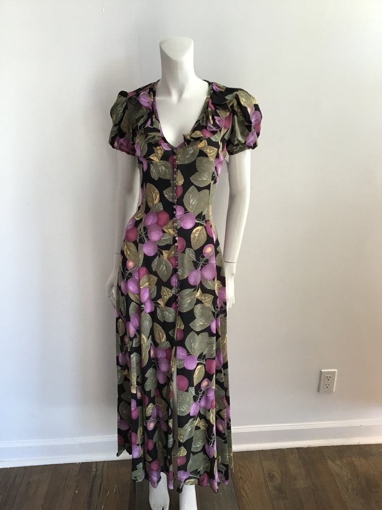1990s Perry Ellis Silk Floral Printed Maxi Dress