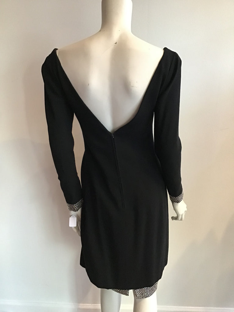 1980's Pauline Trigeré Black wool silk blend  Rhinestone trimmed  Cocktail Dress size 8
