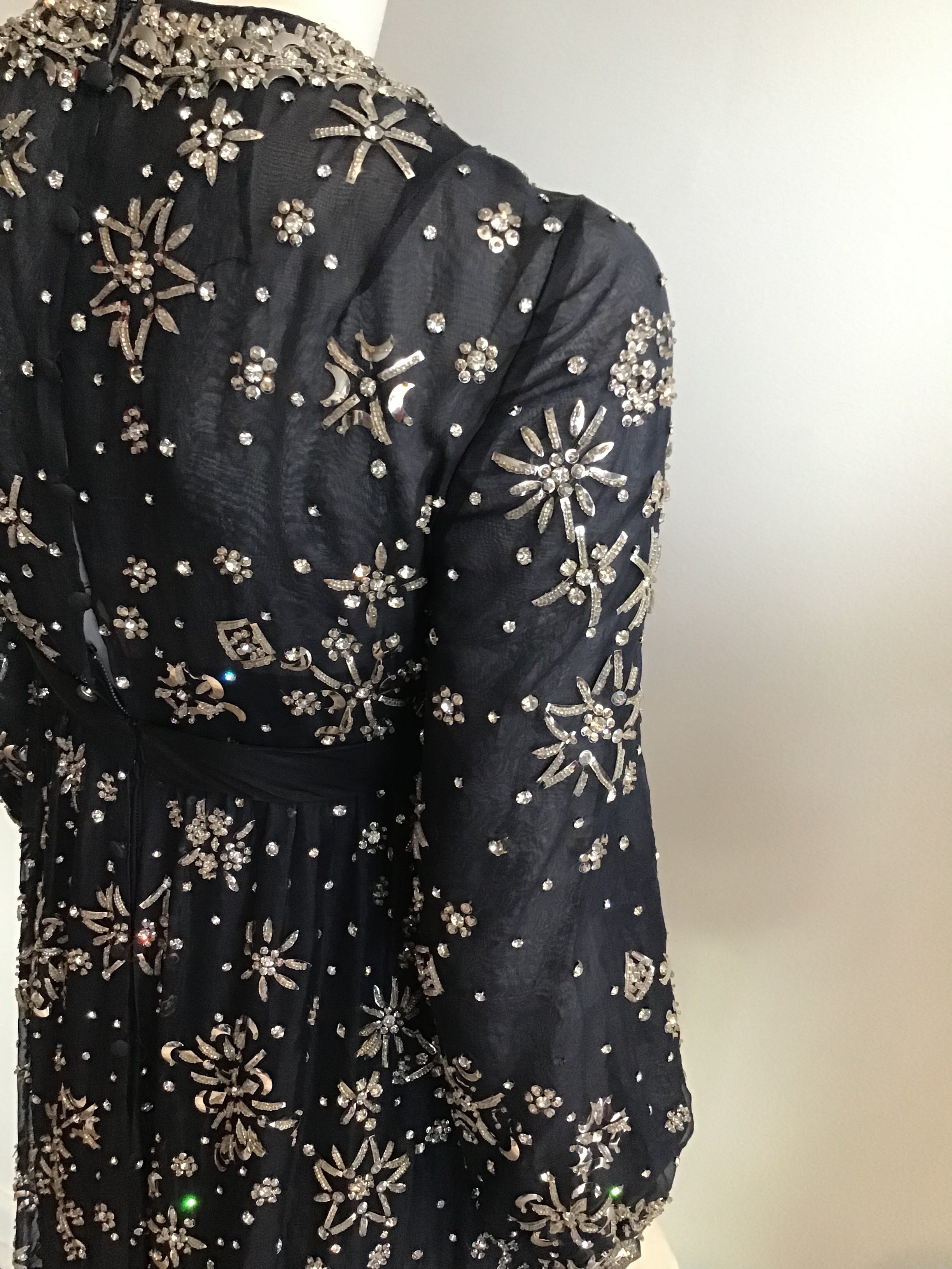 1960s  Blue Organza beaded Evening Gown-2/4