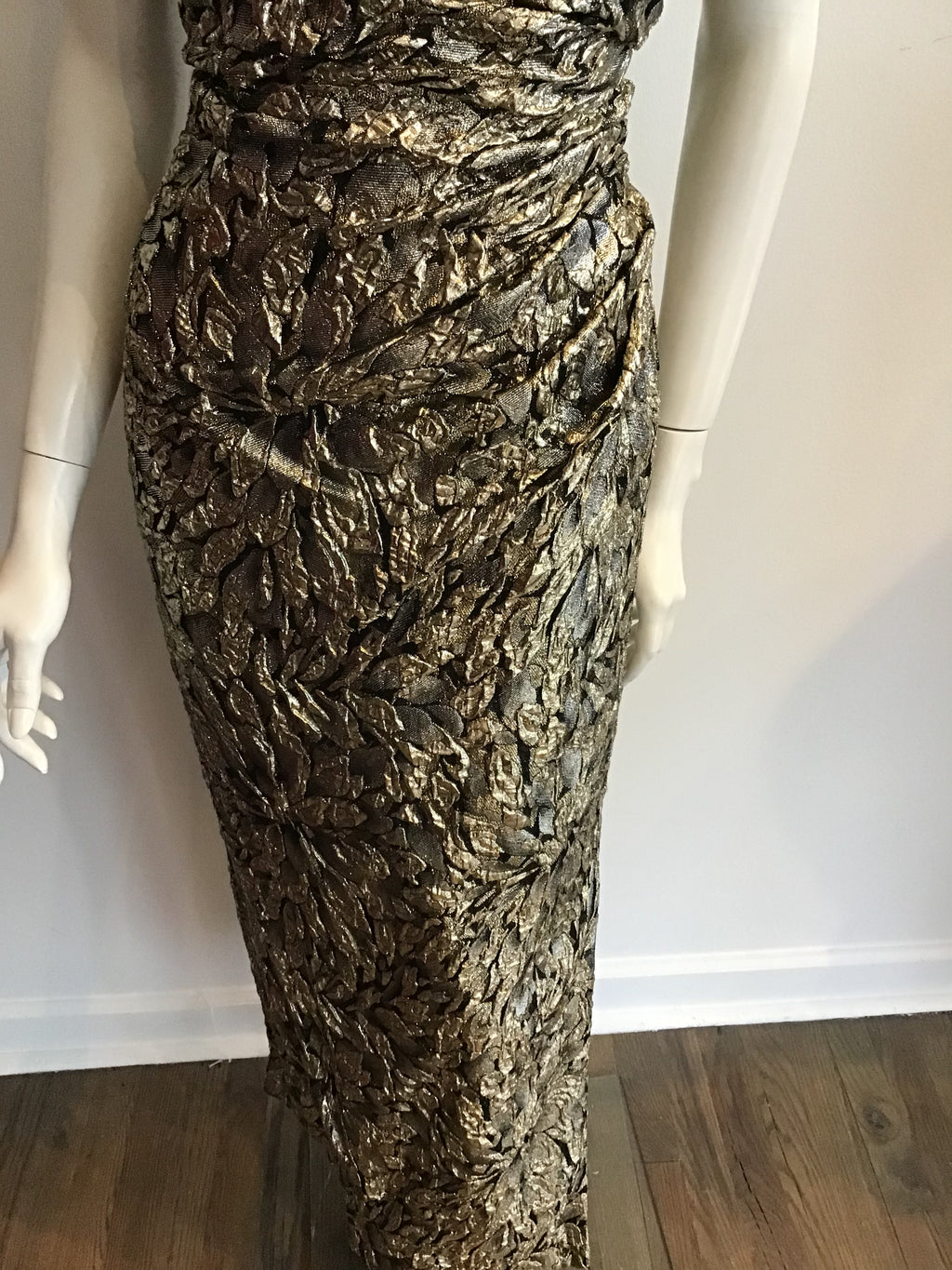 1980's Eugene Alexander Strapless Gold Metallic Evening Gown size 6