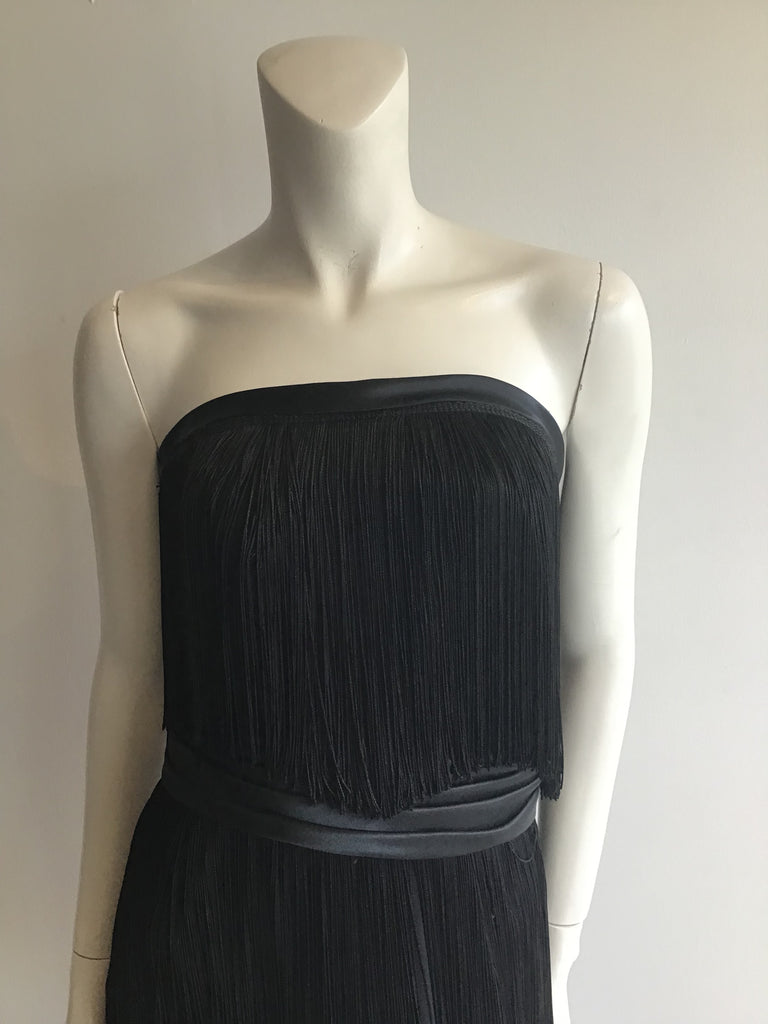 1960s Rose Taft for Couture Black Fringe Evening Gown