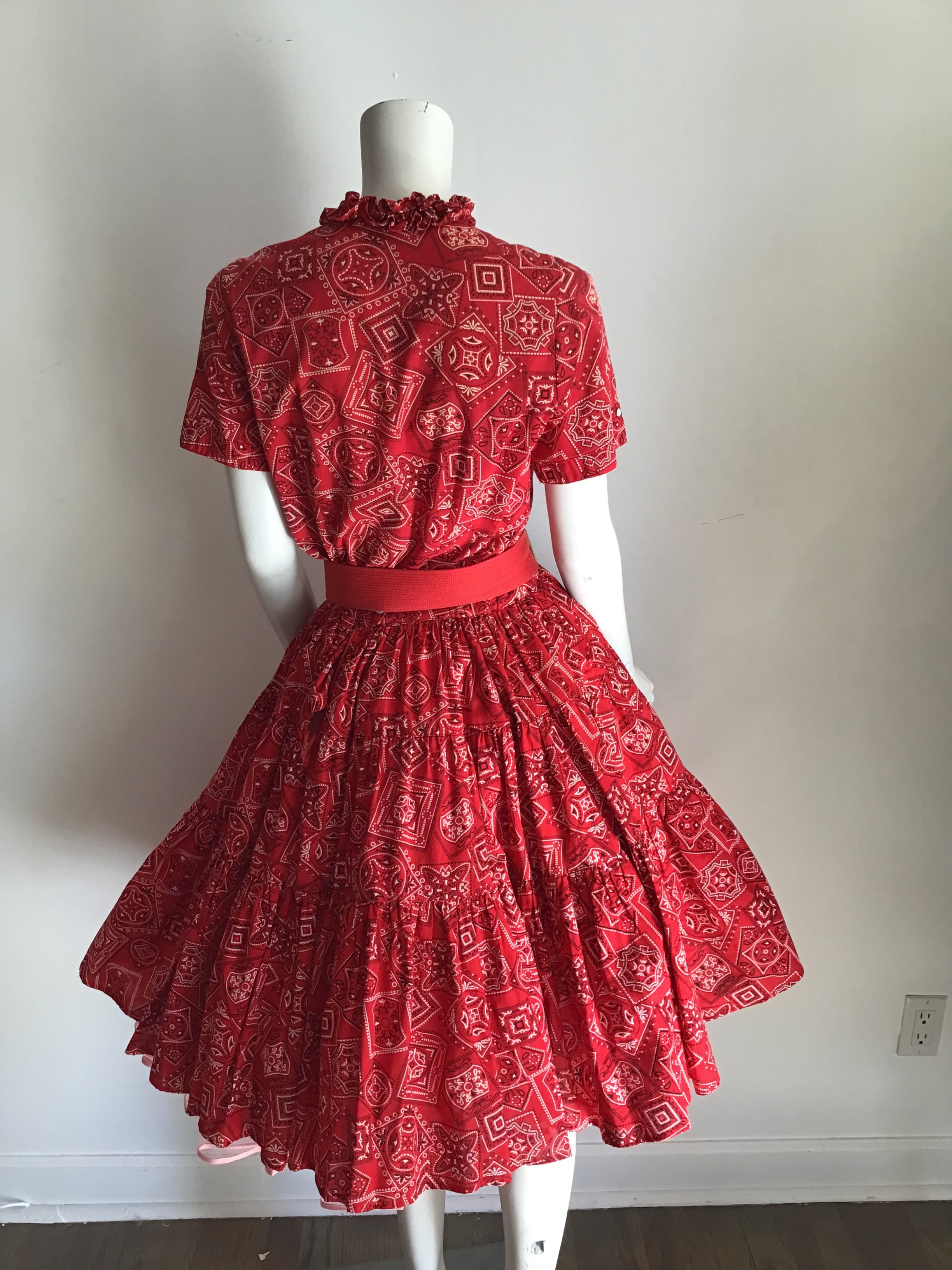 1950s Rockmount Ranch Wear Red Cotton  2 piece Dress