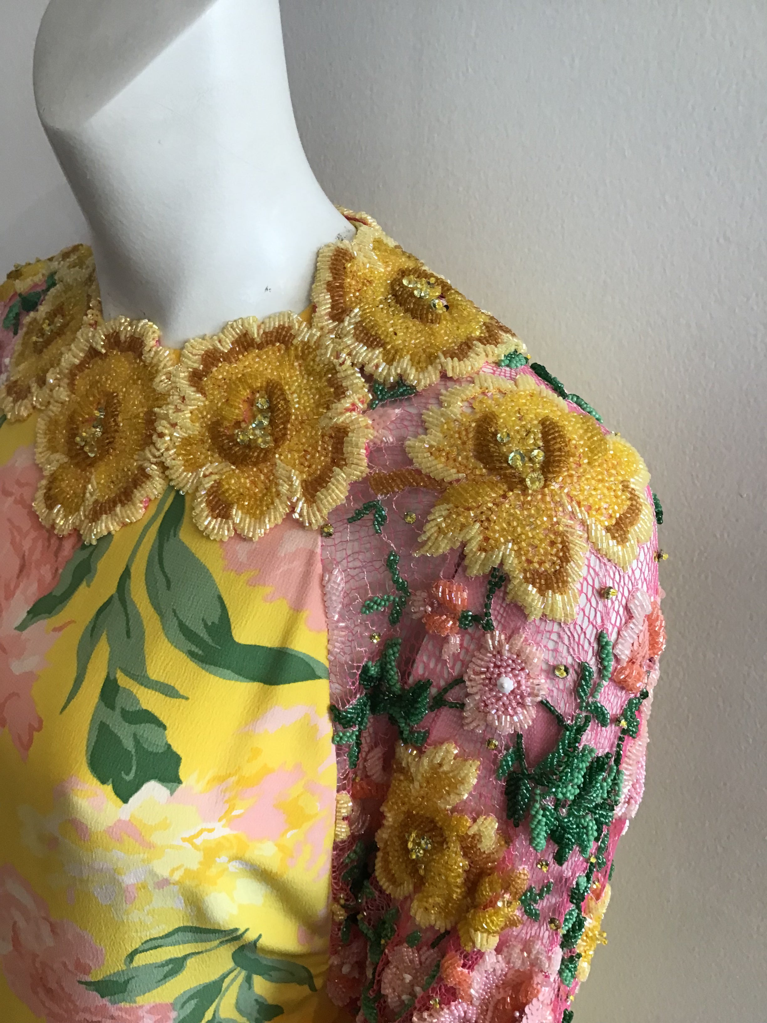 1980s Galanos Yellow Printed Evening Gown