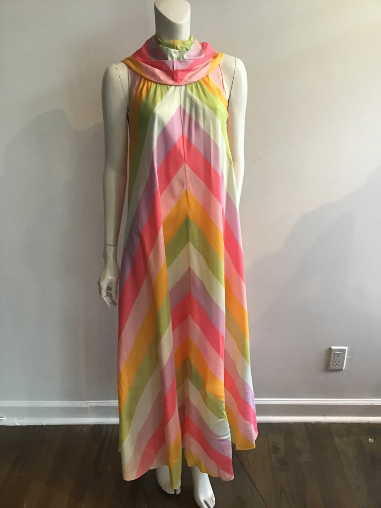 1960s Shantung Silk Striped Evening dress