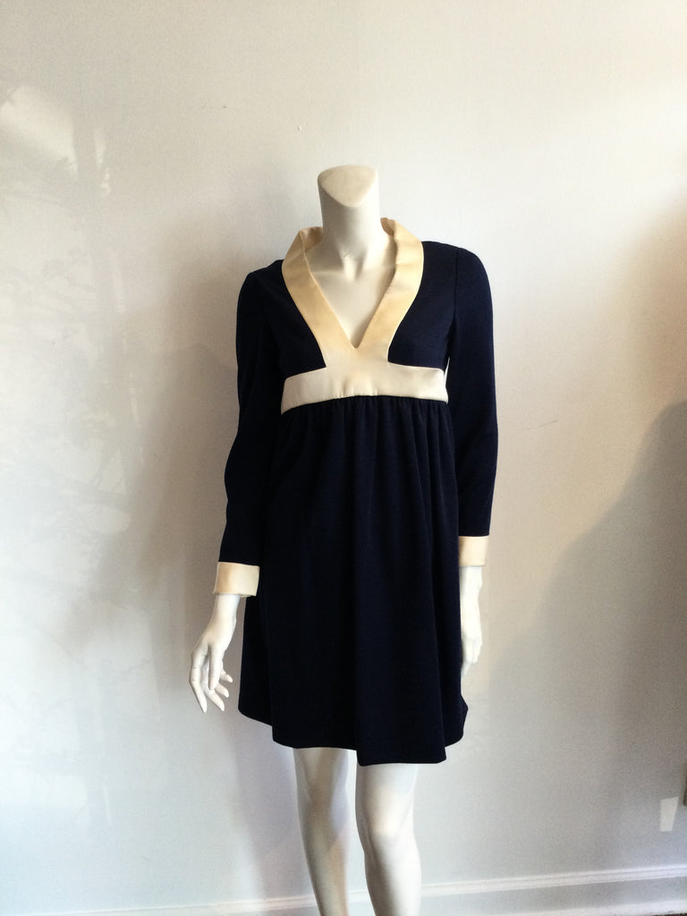 1960s Geoffrey Beene Navy Blue Wool Mini  Dress-size 3/4