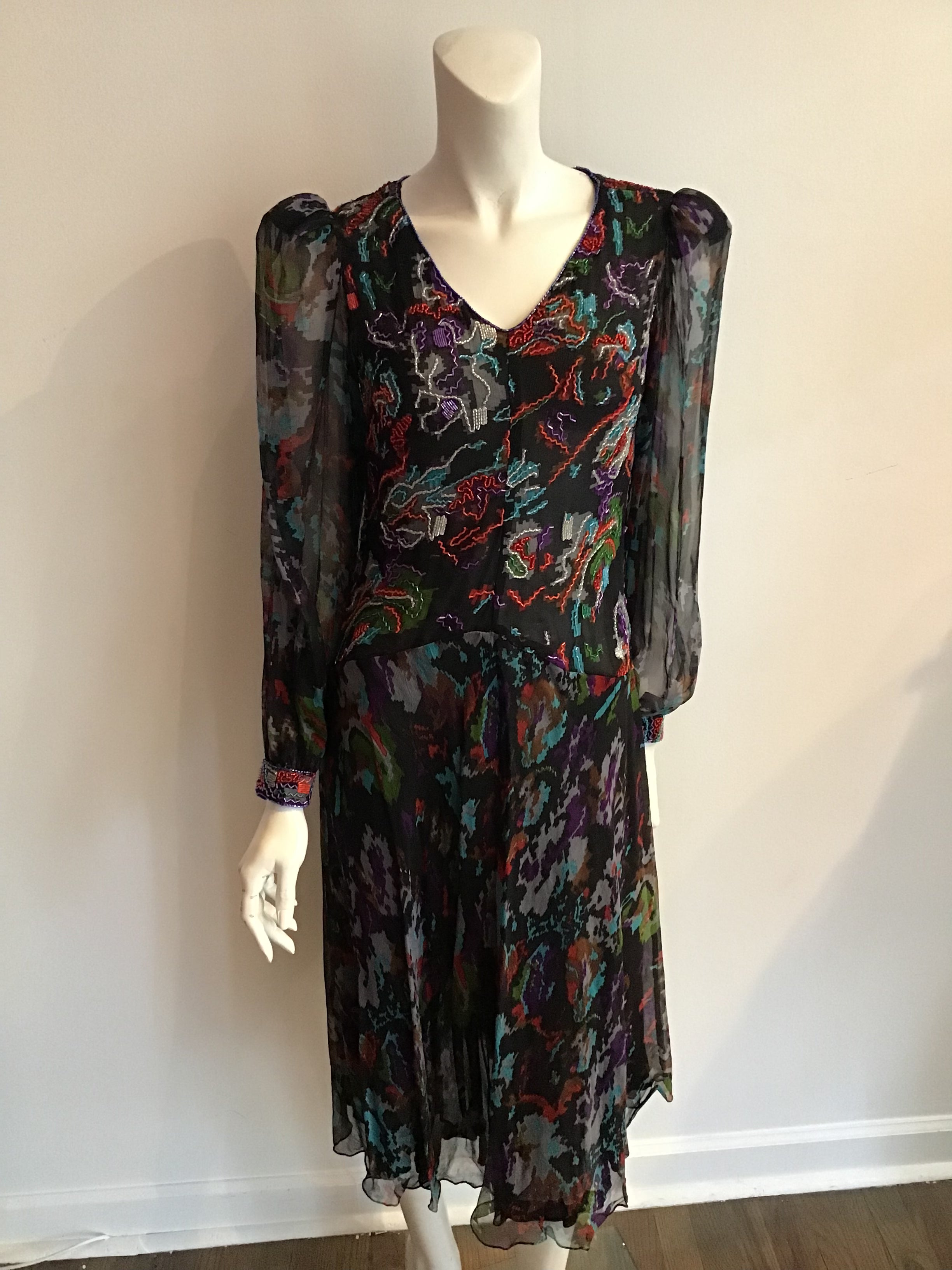 1980's Yaz II Floral Chiffon Dinner Dress Size 8