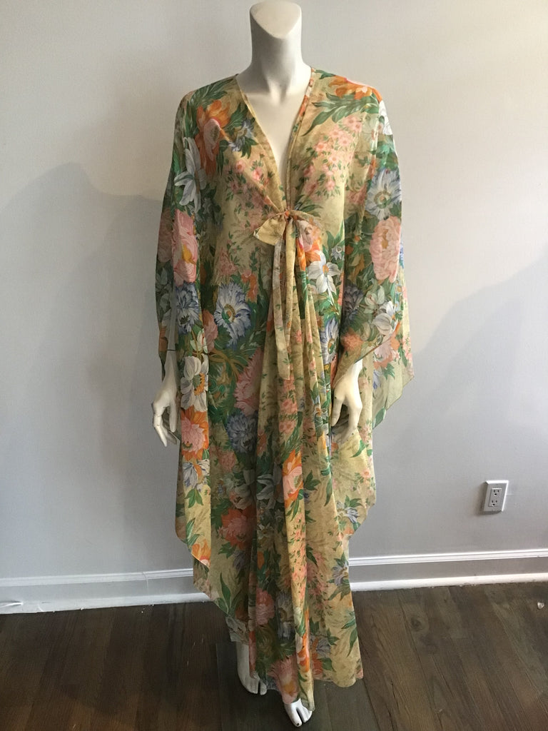 1960s Lucie Ann Yellow Floral Caftan