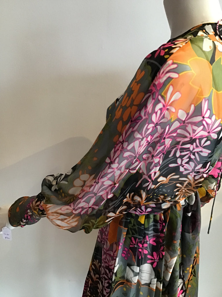 1980's Multicolor Silk Chiffon Floral Dress Size 7/8