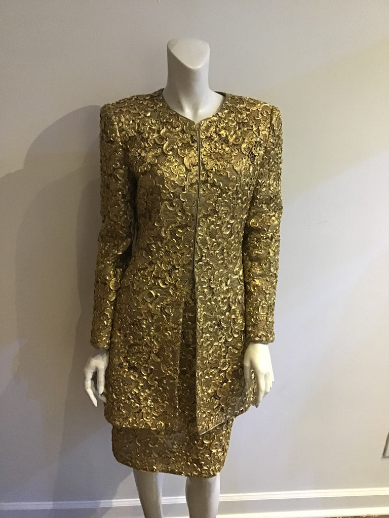 Mary McFadden Couture Gold lace Dinner Suit