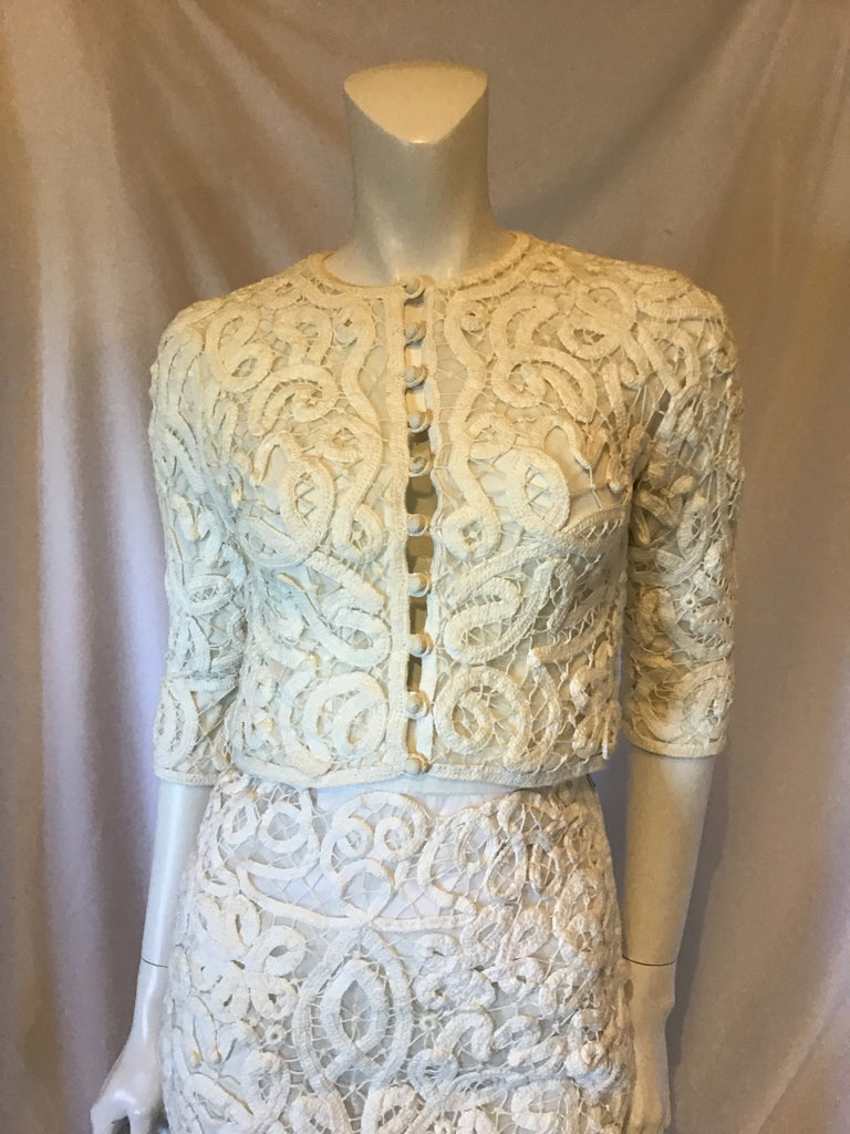 1960s Two Piece Cream Tape Lace Suit