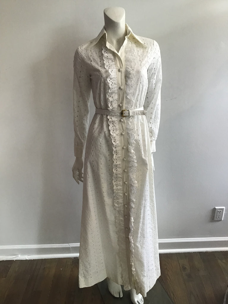 1970s White Eyelet Maxi Dress /unworn with original tags