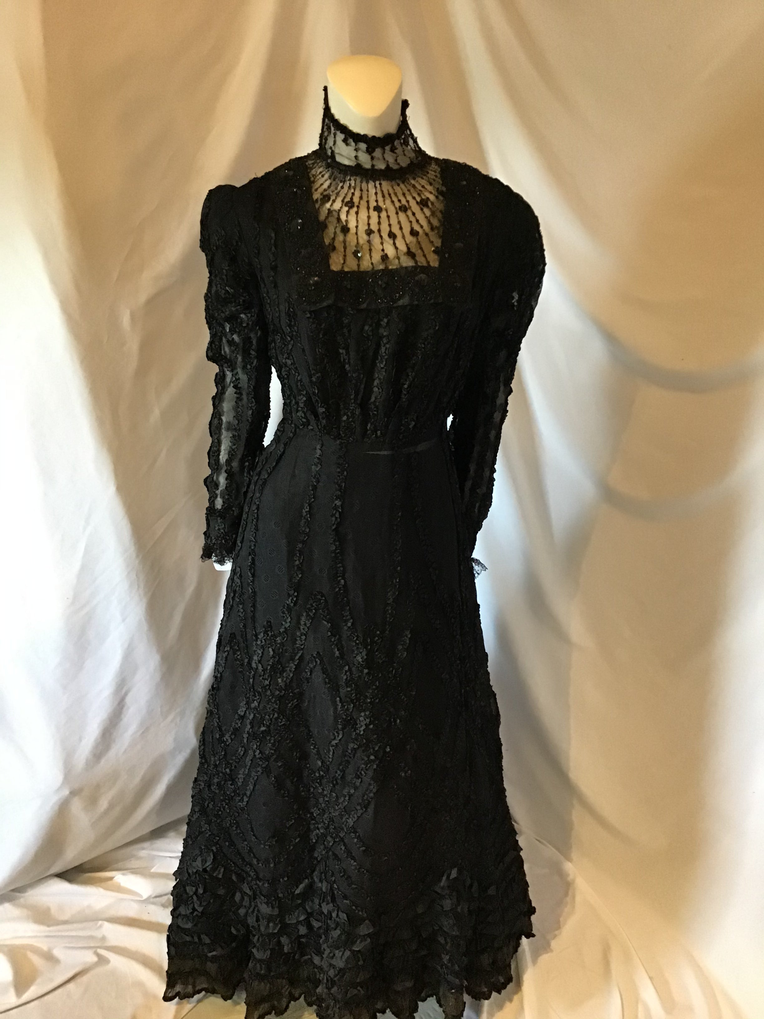 1900s Victorian Black Ribbon and net dress