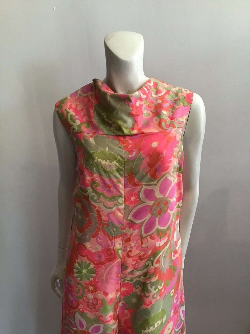 1960s Pink Silk Printed Mod Jumpsuit