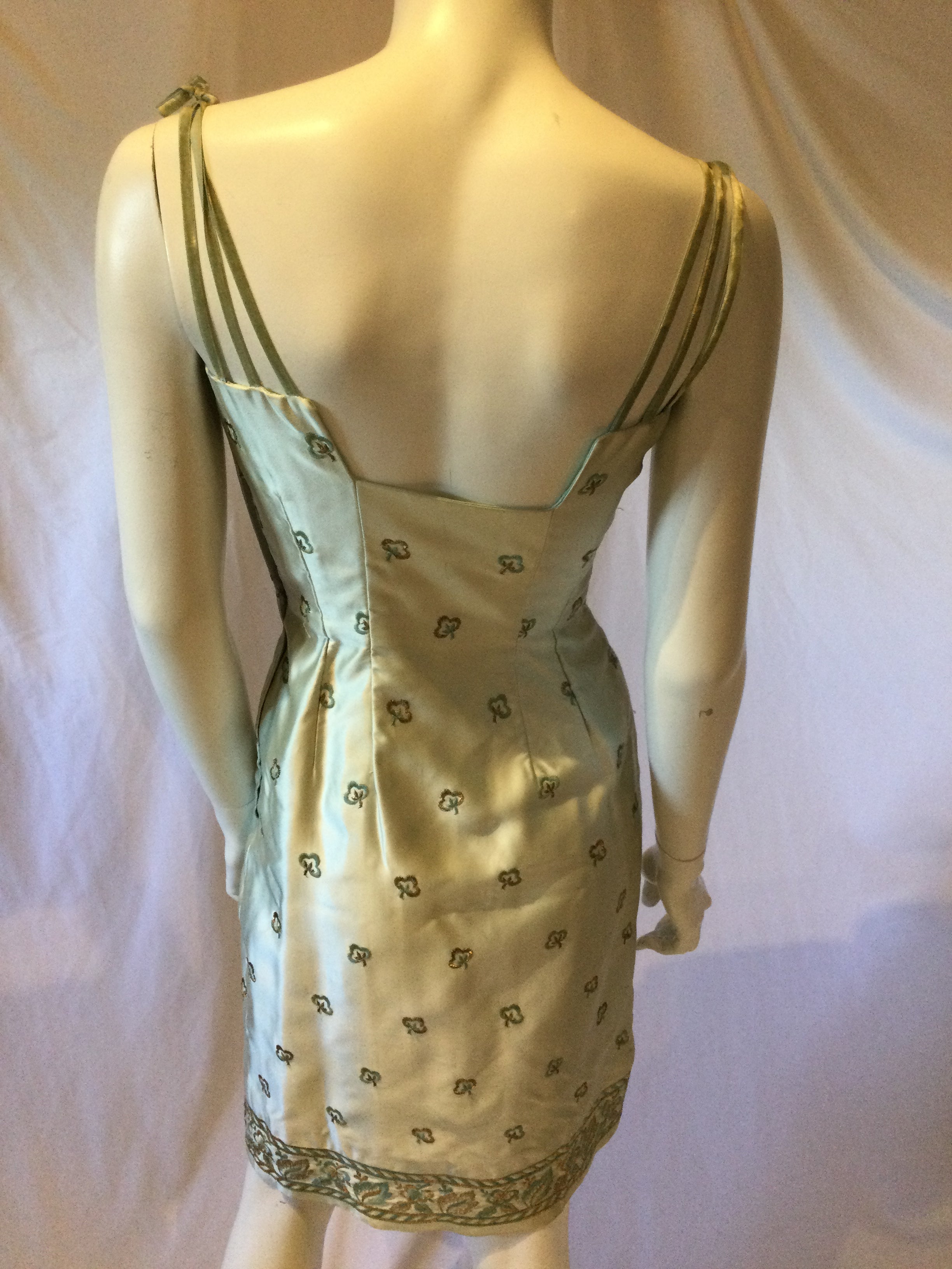 1950's Mint Green Silk Cocktail Dress-size 6