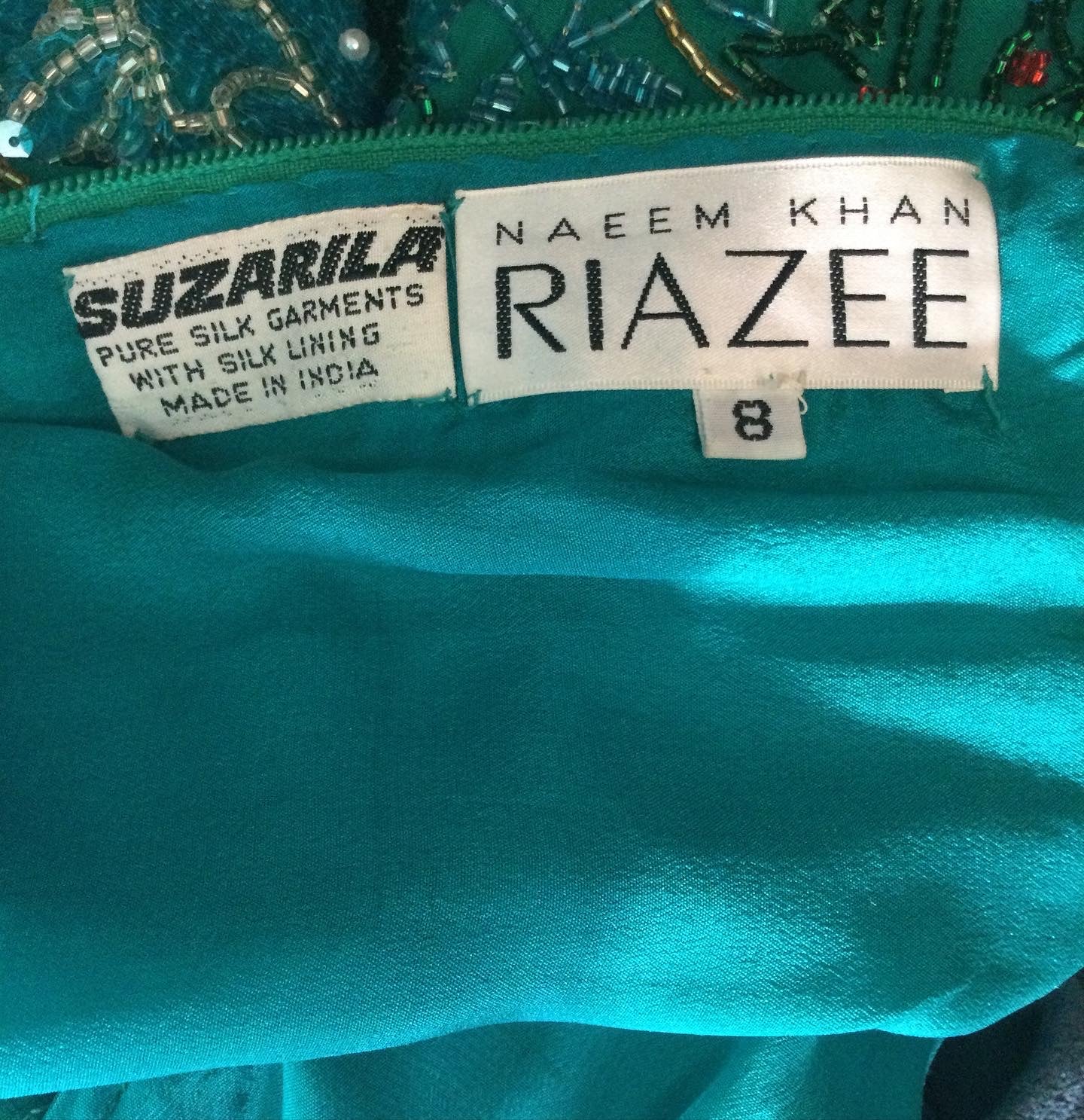 1980's Naeem Khan Silk on Silk  Green/Multicolored Chiffon  Beaded Gown Size 8
