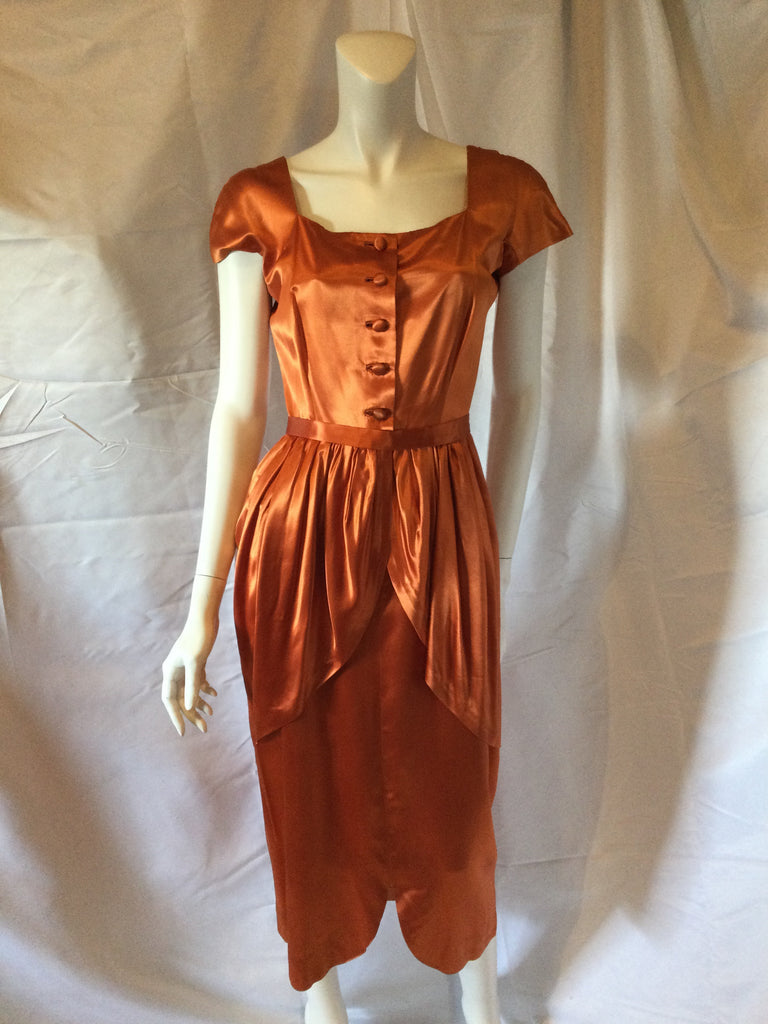 1940s bronze Silk Satin cocktail dress by Mary Washburn