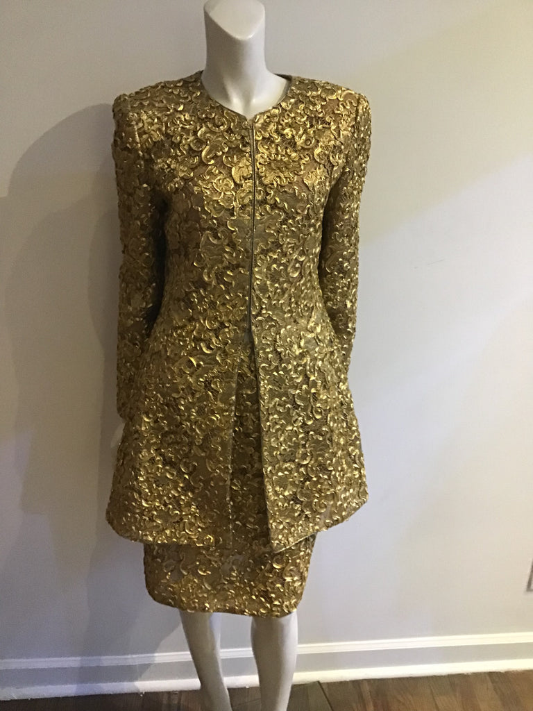 Vintage 1980s Couture Gold lace  Marry Macfadden Suit Unworn