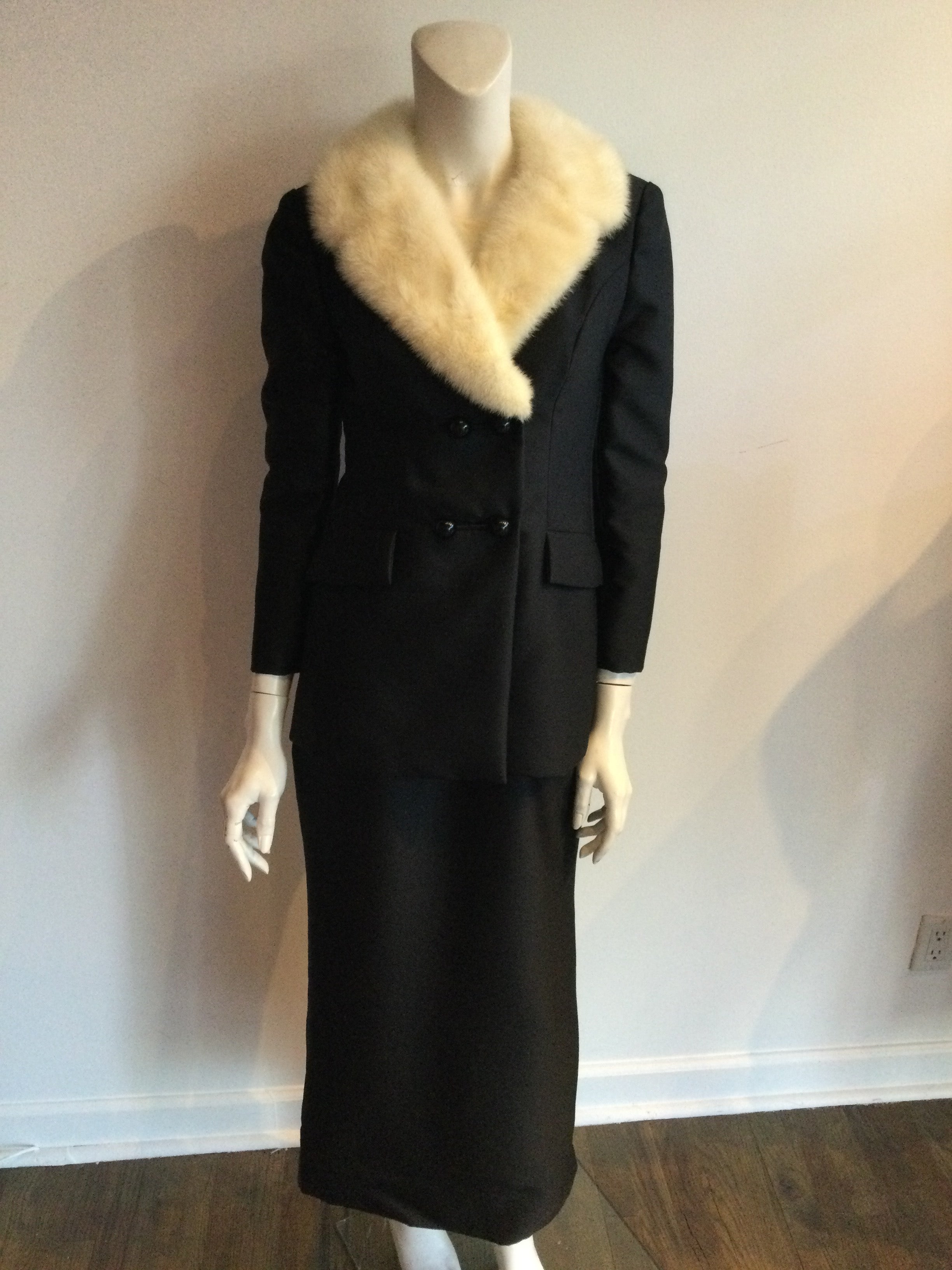 vintage 1960s lillie rubin black silk faille with white mink collar evening coat