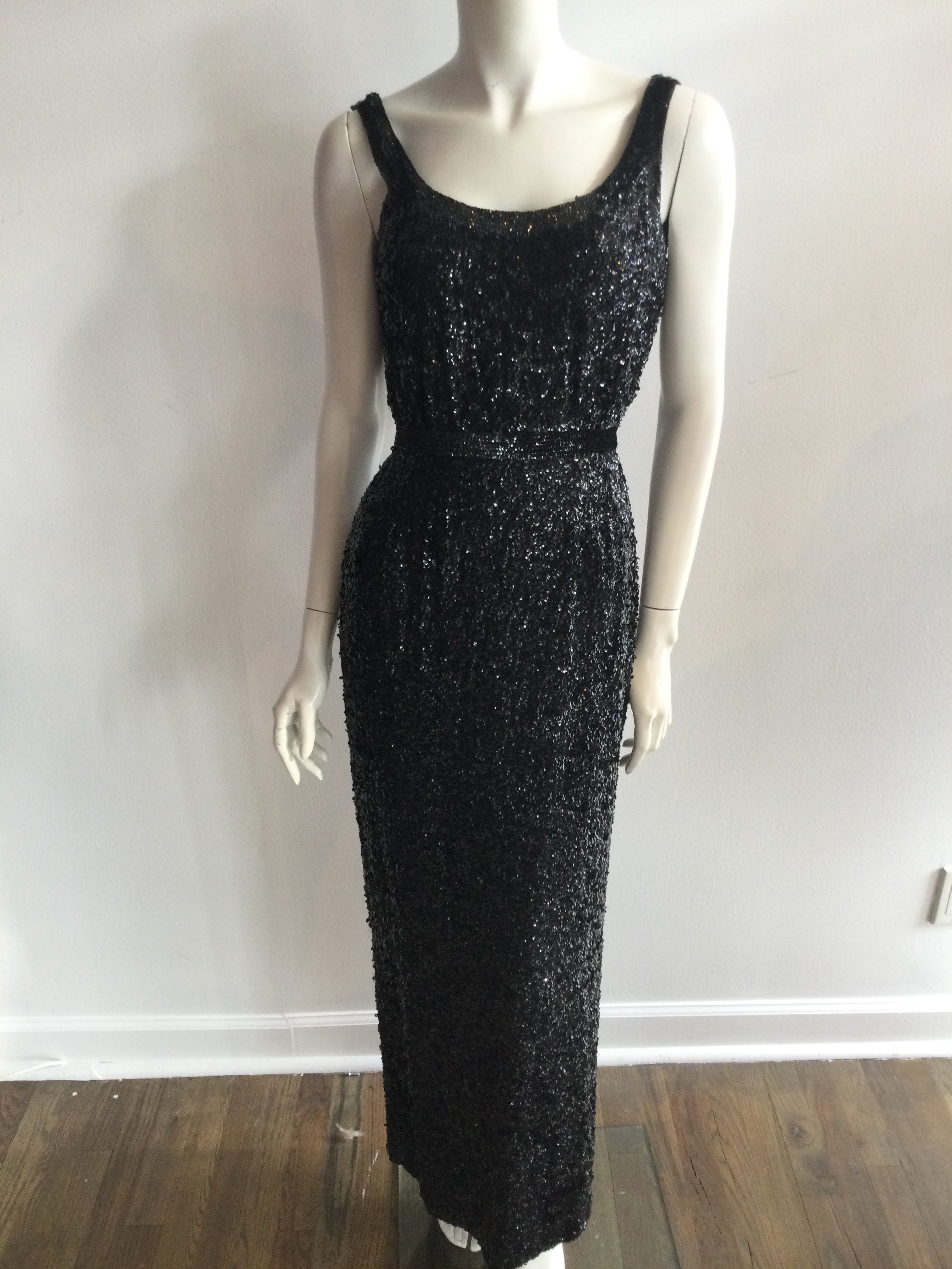 1960s Black Entirely Sequinned Evening Gown-size 4/5 – Sophia's Gallery