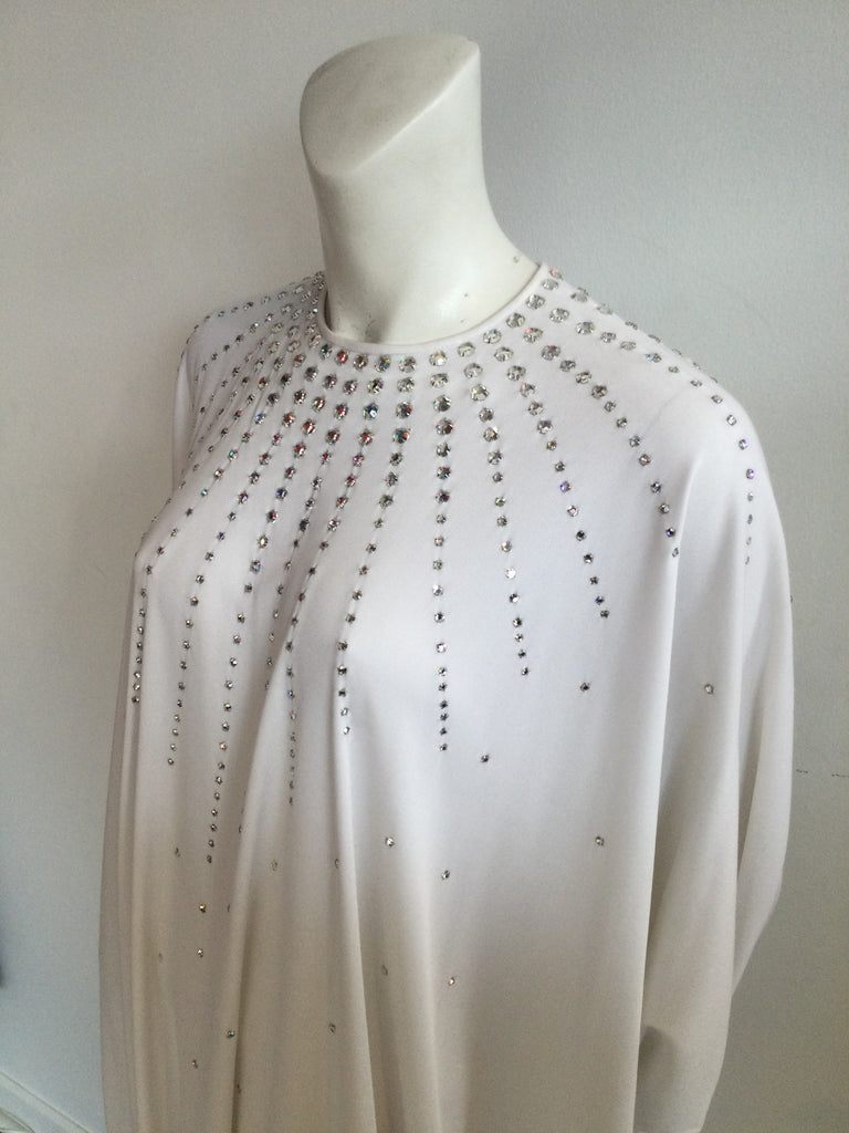 1970's White Lucie Ann White Rhinestone Studded Polyester  Caftan Non-fitted