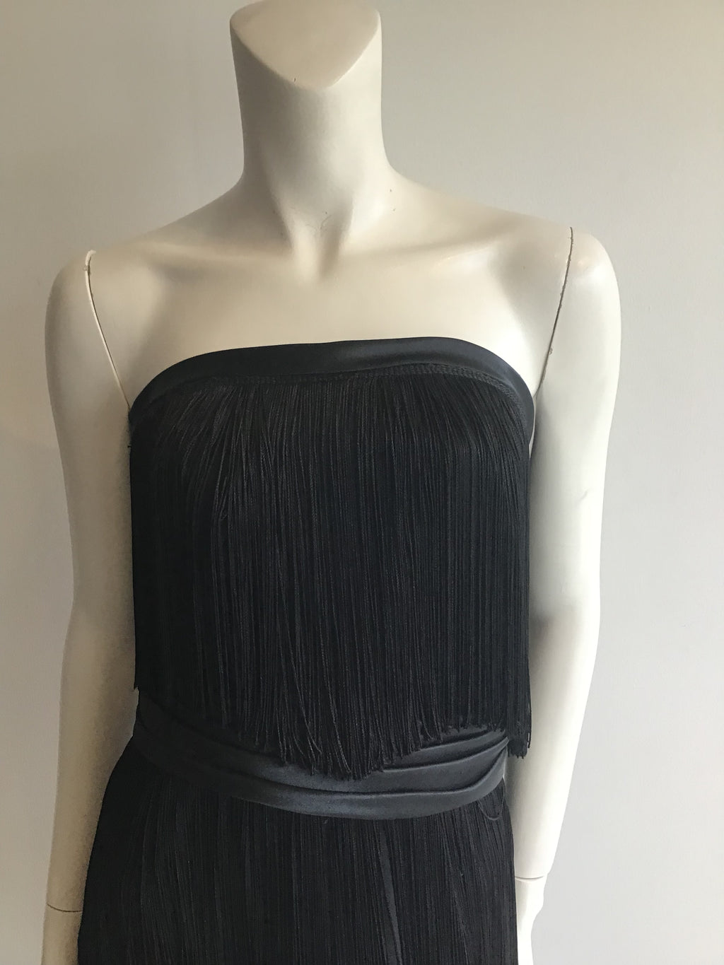 1960s Rose Taft for Couture Black Fringe Evening Gown